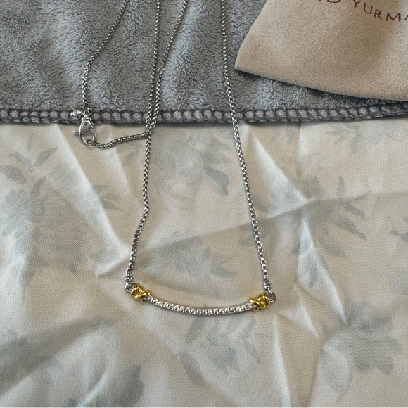 David Yurman Sterling Silver Bar Necklace With 18k Yellow Gold - Picture 9 of 14